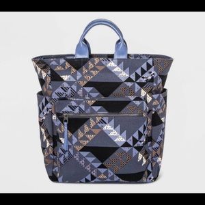 NWT Soft Utility Square Backpack Universal Thread Navy Patchwork Geometric Blue